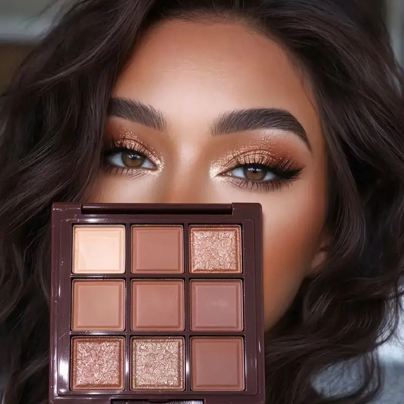9 Color Chocolate Eyeshadow Palette, Matte & Glitter Eye Shadows Palette, Shimmering Eye Shadow Makeup Products for All Styles and Occasions, Enhance Eye Makeup, Shimmer Pigment Palette, Cosmetic