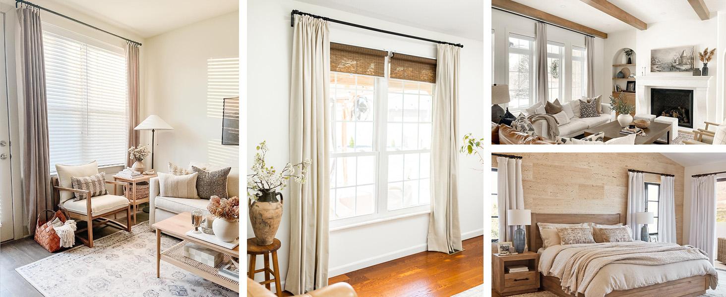 Inovaday 2pcs Blackout Curtains Linen Curtains for Living Room Bedroom Window Drapes Clip Rings/Rod Pocket Linen Black Out Curtains Thermal Insulated