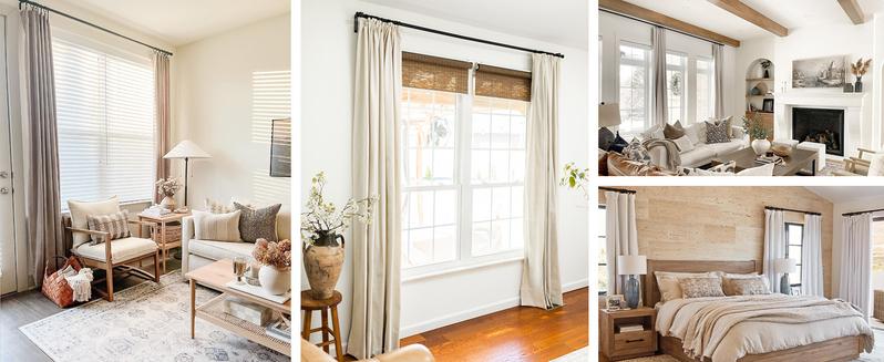 Inovaday 2pcs Blackout Curtains Linen Curtains for Living Room Bedroom Window Drapes Clip Rings/Rod Pocket Linen Black Out Curtains Thermal Insulated