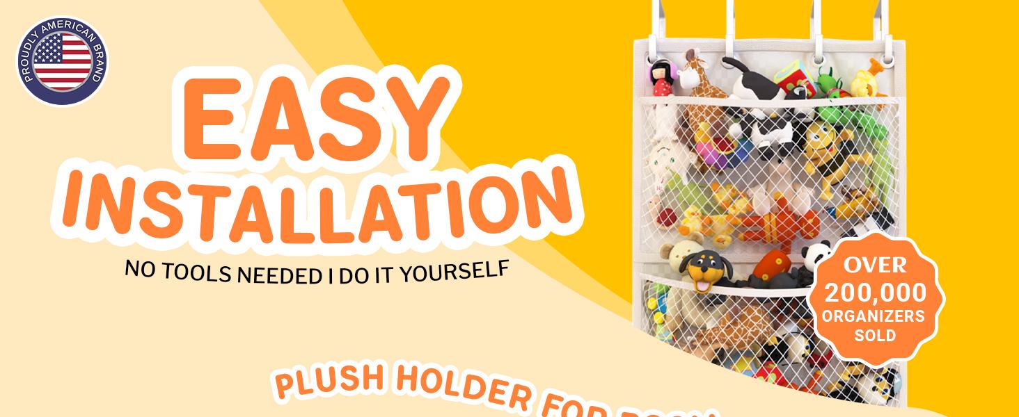 The Original Stuffed Animal Storage (Patented) - Over Door Organizer for Stuffies, Baby Ideas Holder, Toy Plush Hammock Hanging Net Big Girls Toddler Large Bag Animals Stuffy Behind