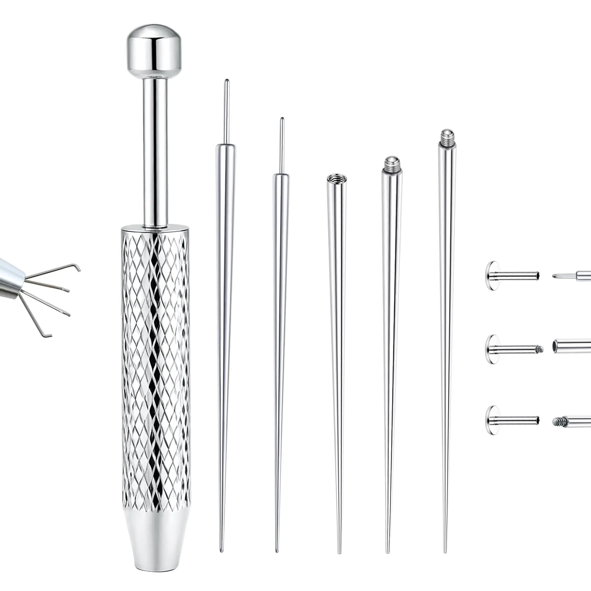 Piercing Taper Ball Grabber Tool for Changing Jewelry 16G 18G Stainless Steel Flat Back Earrings Applicator Tool Threadless Insertion Piercing Taper Sohochic