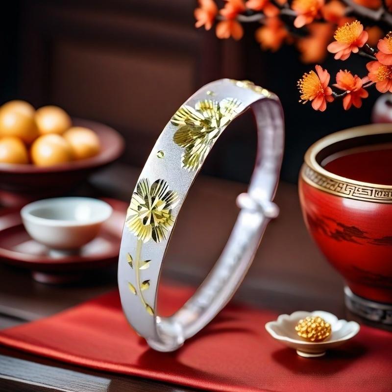 Full Silver s999 bracelet Sterling Silver bracelet Women's push-pull bracelet Mother's birthday gift adjustable size silver weight 26g /0.91 oz