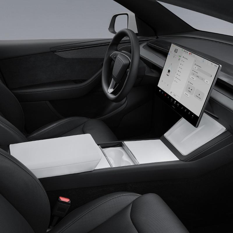 Custom Fit Molded Square Silicone Center Console Cover - Painted Clip-On Flip Top Protector for Tesla Model 3 Highland, Model Y Juniper, Durable, Anti-Scratch, Water Resistant Car Armrest Storage Accessory for Effective Interior Protection