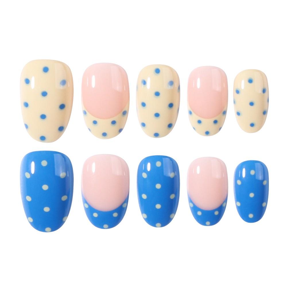 24pcs Short Oval Polka Dot Nail Art Set, Nail Glue Included, Includes Jelly Glue and File, Perfect for Parties, Dance, Daily Use, Sparkling Nail Tips