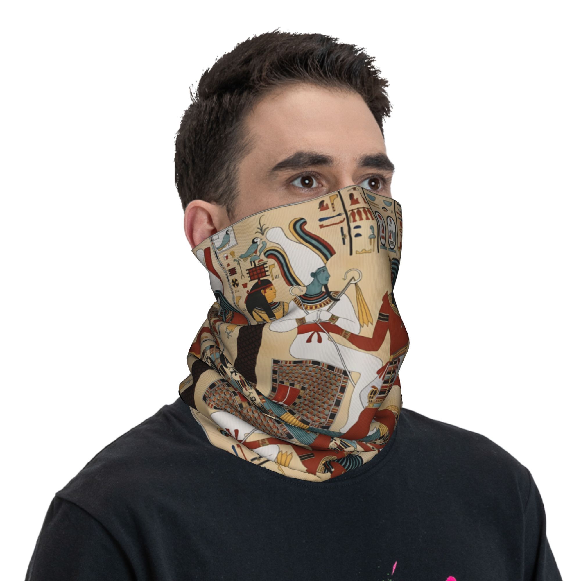 Egypt Painting At Thebes Printed Headscarf - Polyester Knitted Neck Scarf, Purpose Headwear for Fishing and Winter, Suitable for Both Men and Women