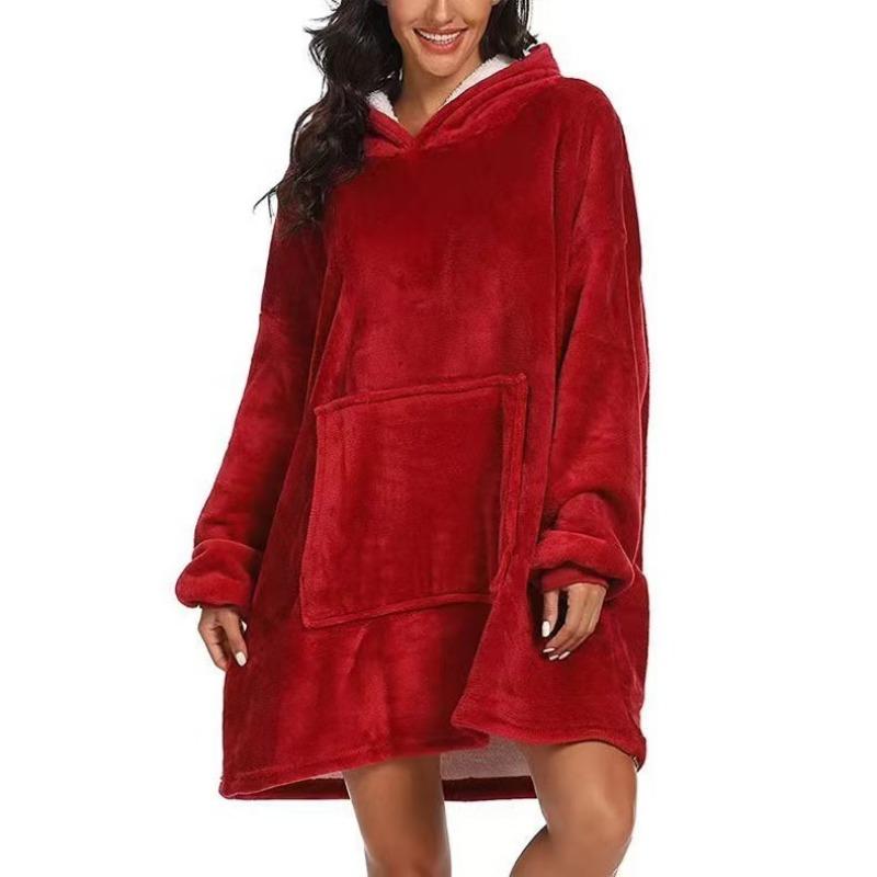 Comfortable Loose Fit Hooded Sweatshirt Blanket, Winter Warm Plaid Flannel Wrap, Pocket Design, Perfect Christmas Gift