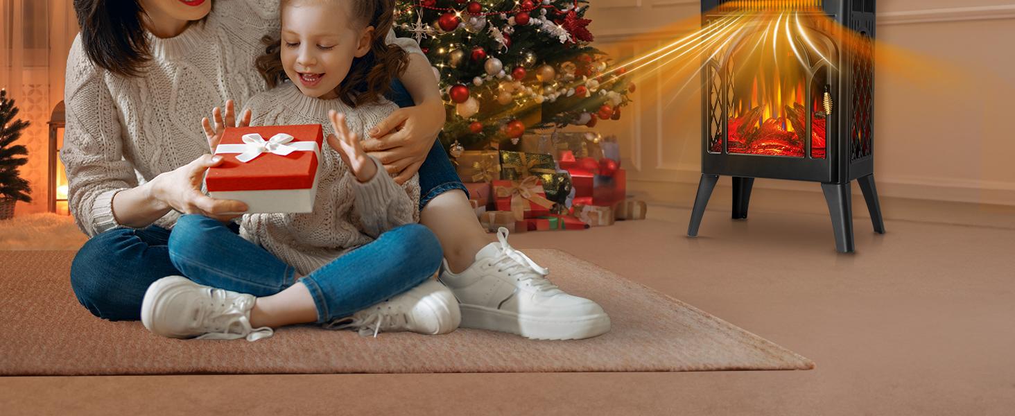 COWSAR Electric Fireplaces, 1500W Infrared Electric Stove Heater, Efficient Heating, 3D Realistic Flame, Remote Control, 8H Timer, Freestanding Stove for Living Room Bedroom Indoor Use, 5100 BTU