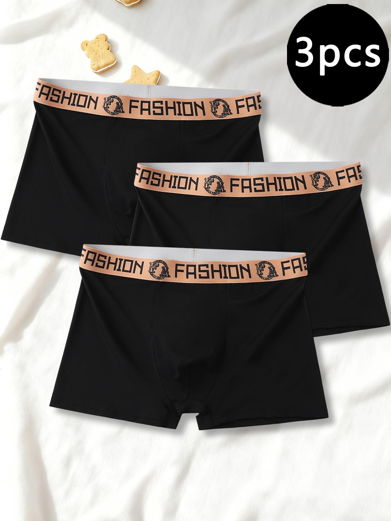 3Pcs Luxury Grid Men's Boxer Briefs | Gold Line Design Breathable Underwear | Stylish Stretch Boxers Shorts for Men