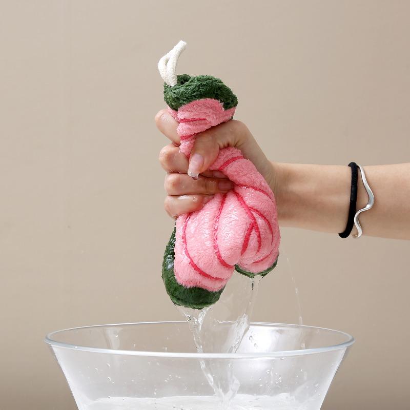 1 Pack Leaf Shaped Coral Fleece Hanging Hand Towel | Thickened Absorbent Lint-Free Quick-Drying | Multi-Purpose Towel Cleaning Cloth for Kids Home Kitchen Bathroom Daily Use