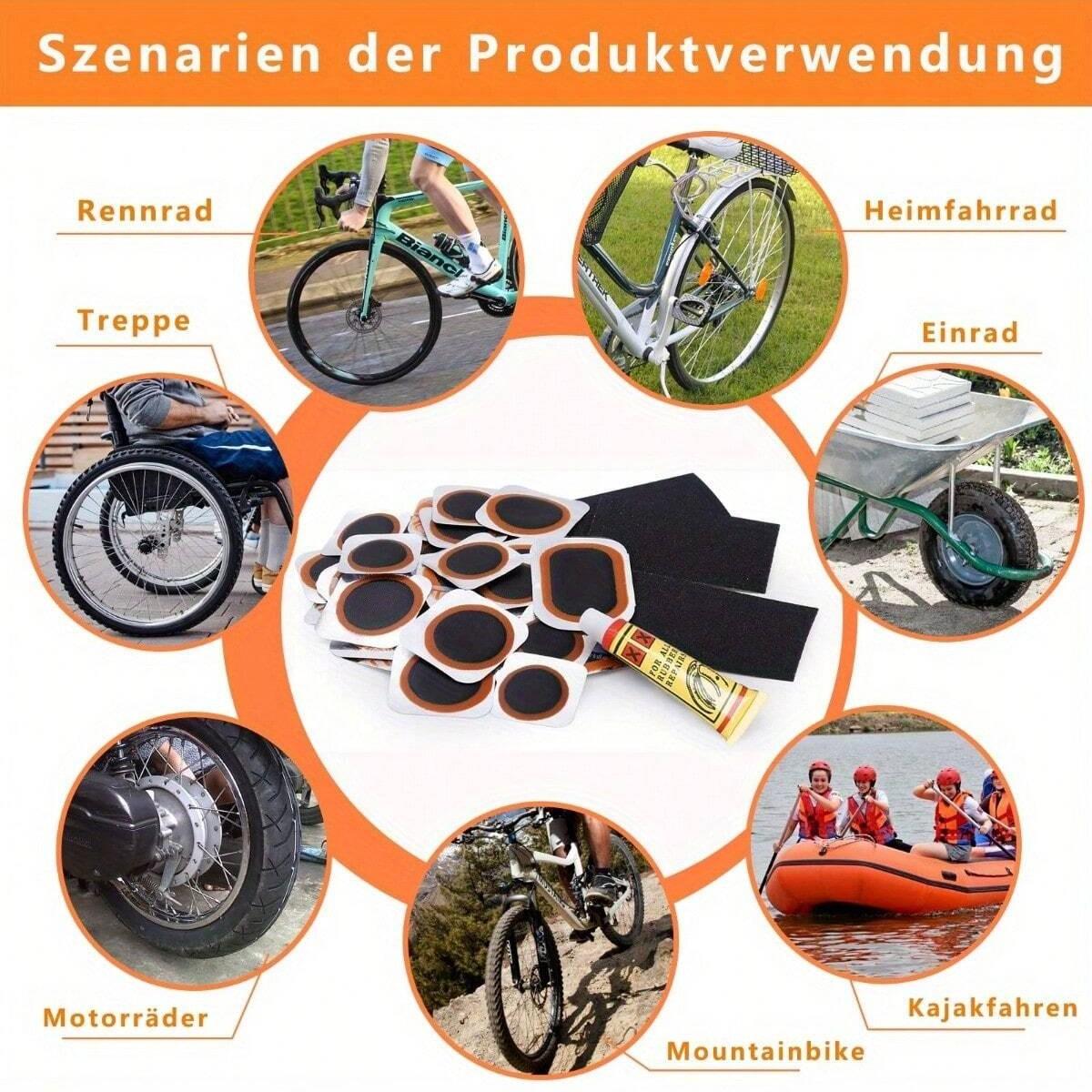 56 Piece Bicycle Tire Repair Kit, Cycling Bike, Self-Adhesive Puncture Repair Set, Multi-Functional Bike Tool with Sulfur Patch, Suitable for Road Bikes