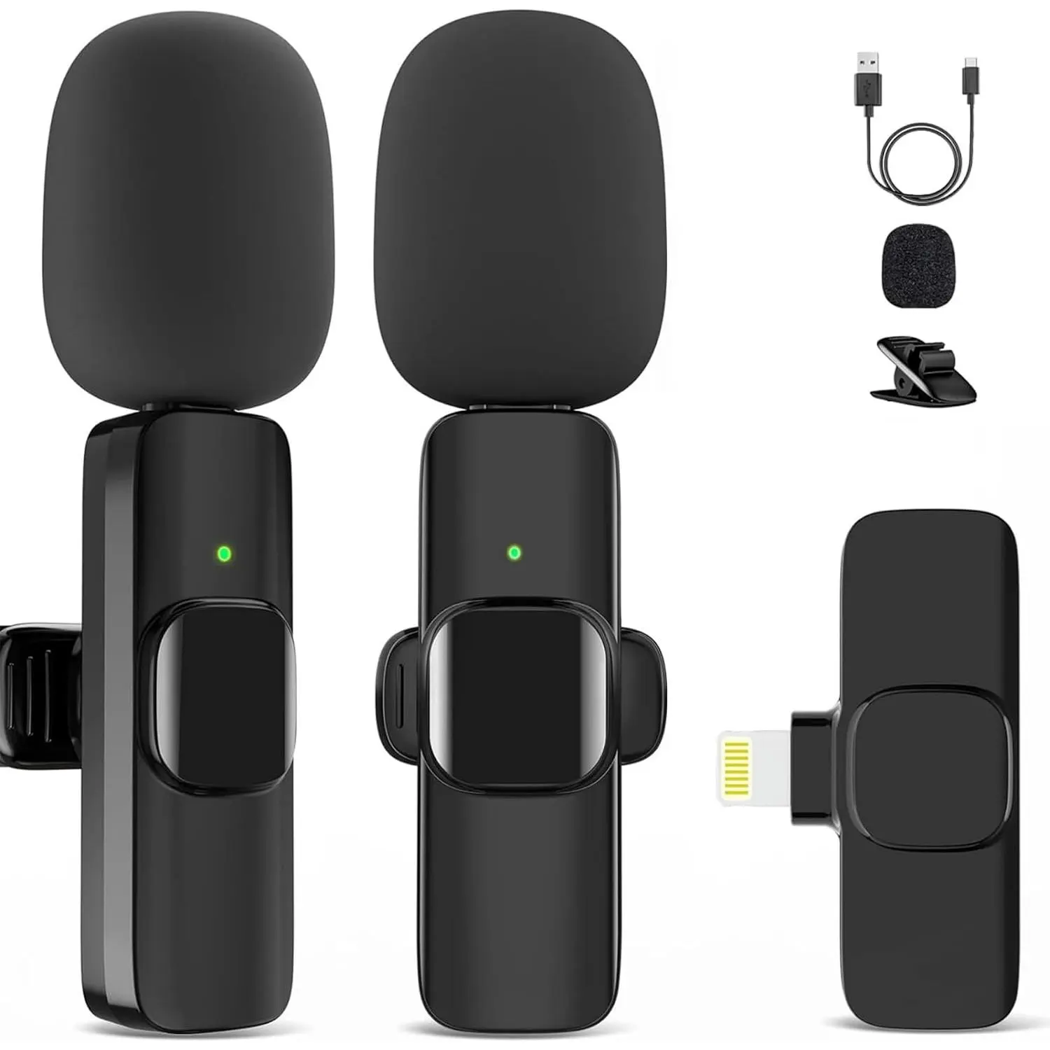 2-Pack Compact Cordless Lightning Lavalier Microphones - Mini Audio Lapel Mic with Noise Reduction, Plug-Play Clip Design for iPhone14 and Below (Default Compatibility for Interviews)