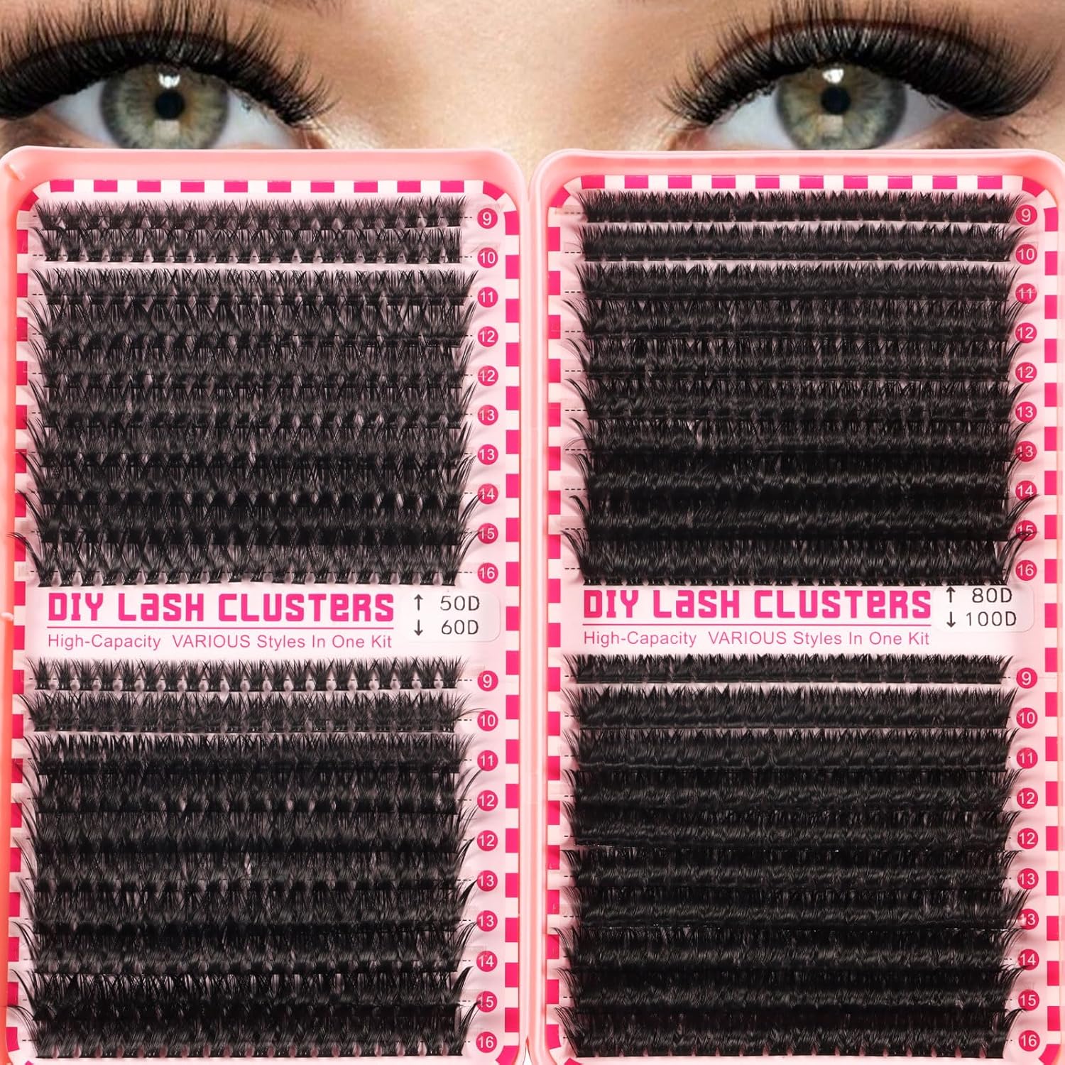 DIY Individual Lash Natural Clusters 640 Clusters, 30D 40D 50D 60D 4 in 1 High Capacity Lash Extension Kit Lightweight Super Soft Fake Eyelashes,Lash Applicator for Self Use