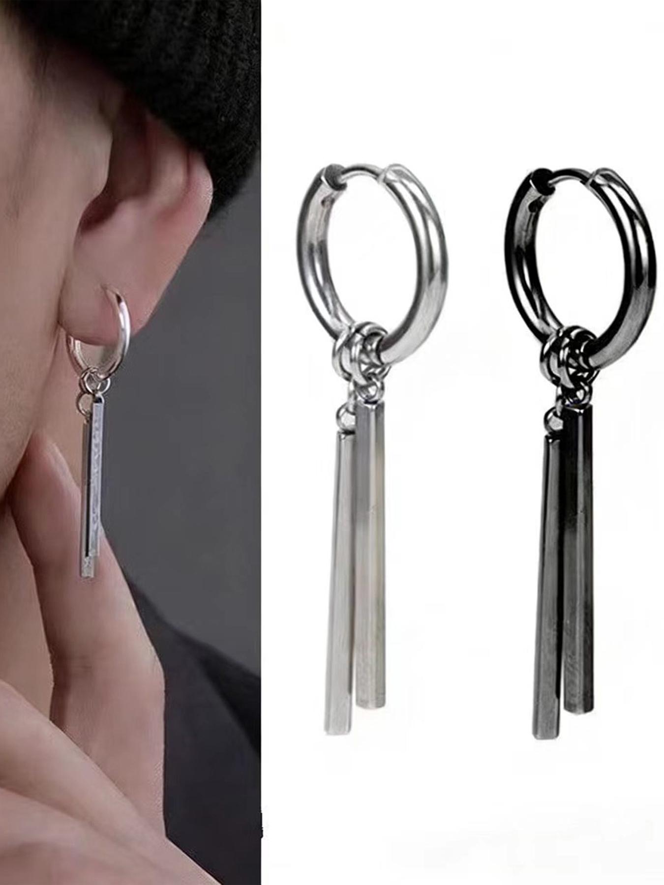 4 Pcs 304 Stainless Steel Hip Hop Style Earrings, Unisex Fashion Jewelry for Daily Wear, Music Festivals, Comic Con, Trendy Events