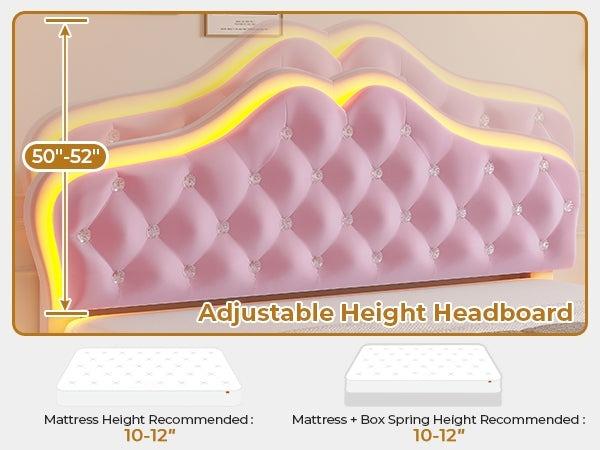 Sikaic Velvet Princess Platform RGB LED Bed Frame with Storage Drawers and Adjustable Crystal Button Headboard Creamy Pink Furniture Nursery Design Cute Interior Bedroom Set Upholstered Modern Cama Sikaic Velvet Princess Platform RGB LED Bed Frame with Storage Drawers and Adjustable Crystal Button Headboard Creamy Pink Furniture Nursery Design Cute Interior Bedroom Set Upholstered Modern Cama