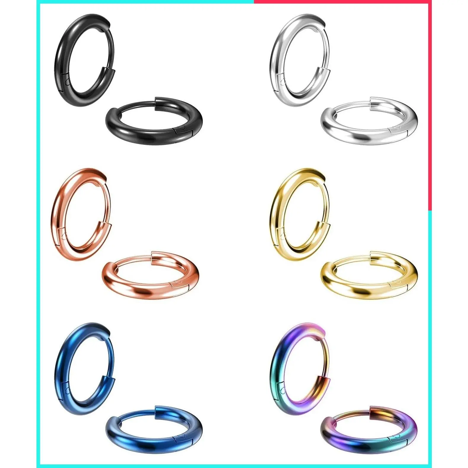 316L Surgical Stainless Steel Hypoallergenic Hinged Small Huggie Hoop Earrings 8mm 10mm 12mm 14mm Sleeper for Helix Lobes Cartilage Piercings