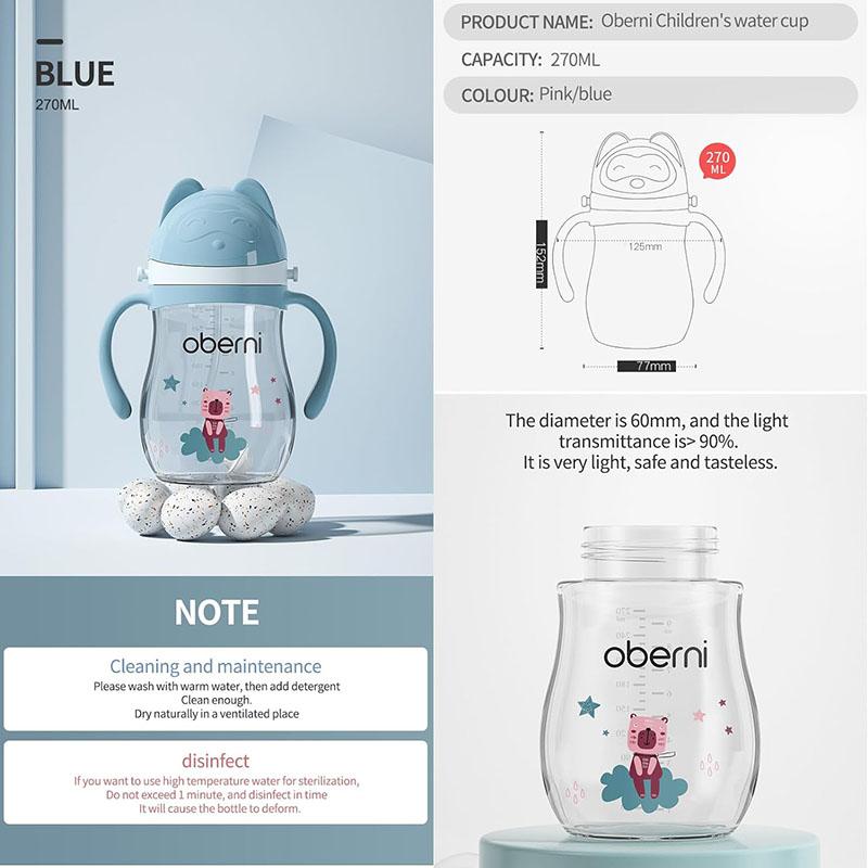 Oberni Sippy Cup for Toddlers 1-3 Years, 9oz/270ml Leakproof Straw Cup with Weighted Base, Non-Slip Handle Baby Water Bottle, BPA-Free Tritan Training Cup for Boys Girls