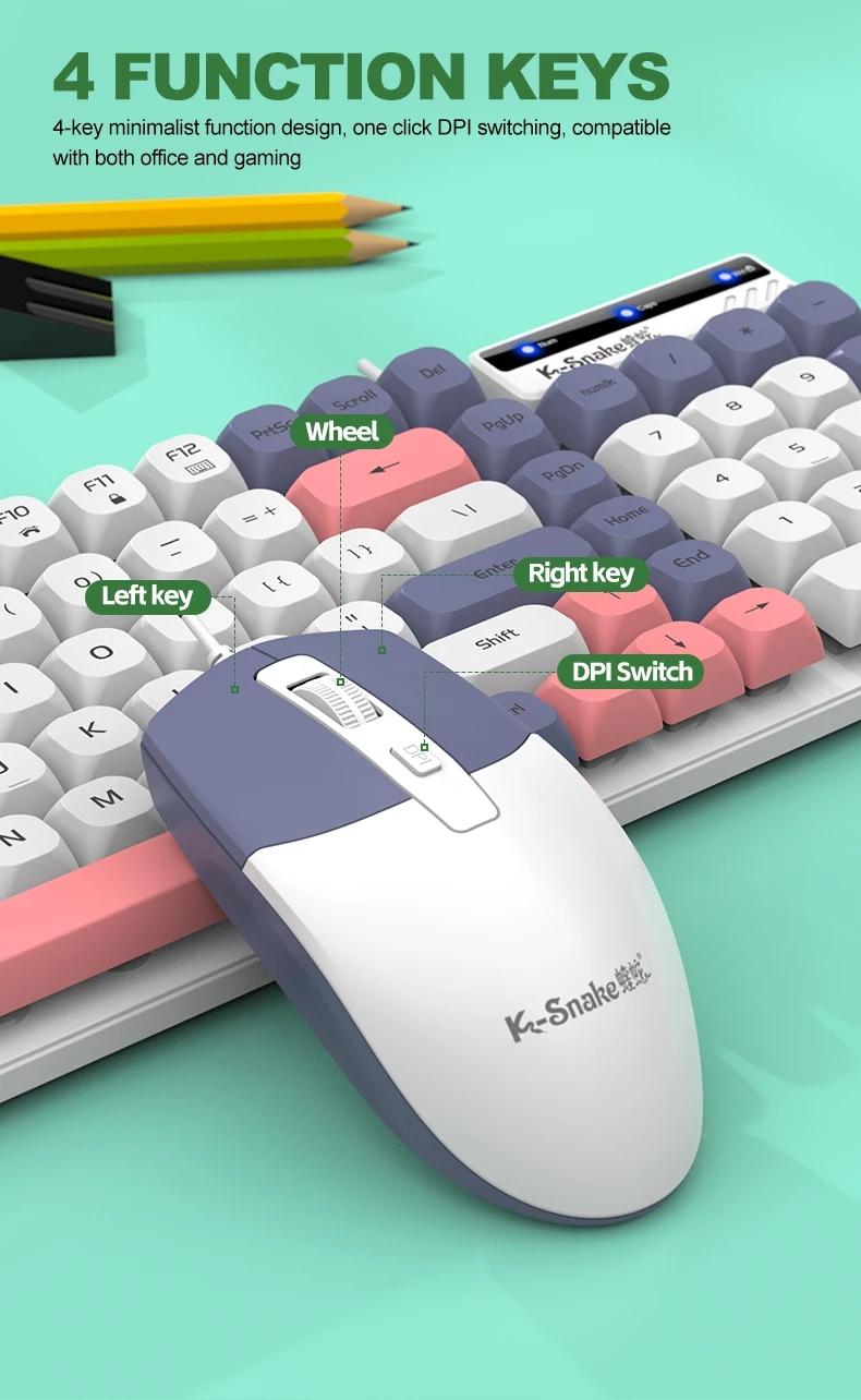 Km100 Wired Keyboard Mouse Set, Mouse Combo, Home & Office Use, USB Interface, Compatible with Windows System, Fashion Color Block Gift