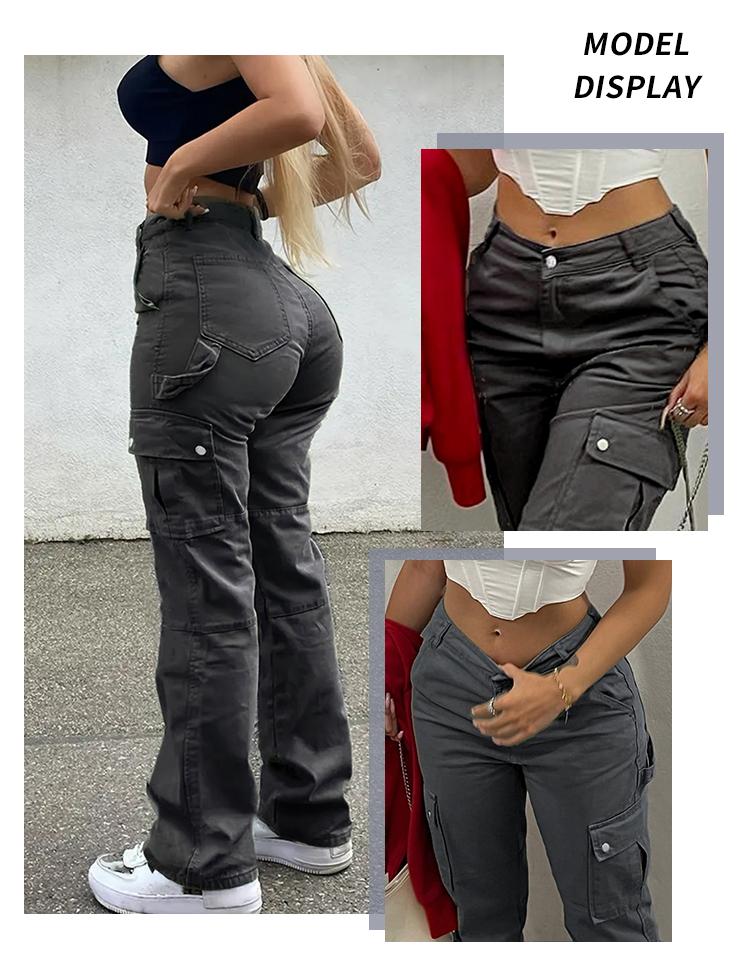 Women's Plain Pocket Pants, Casual Pocket Waist, Casual Streetwear Trendy Trousers for Daily Wear, Ladies Bottoms for All Seasons