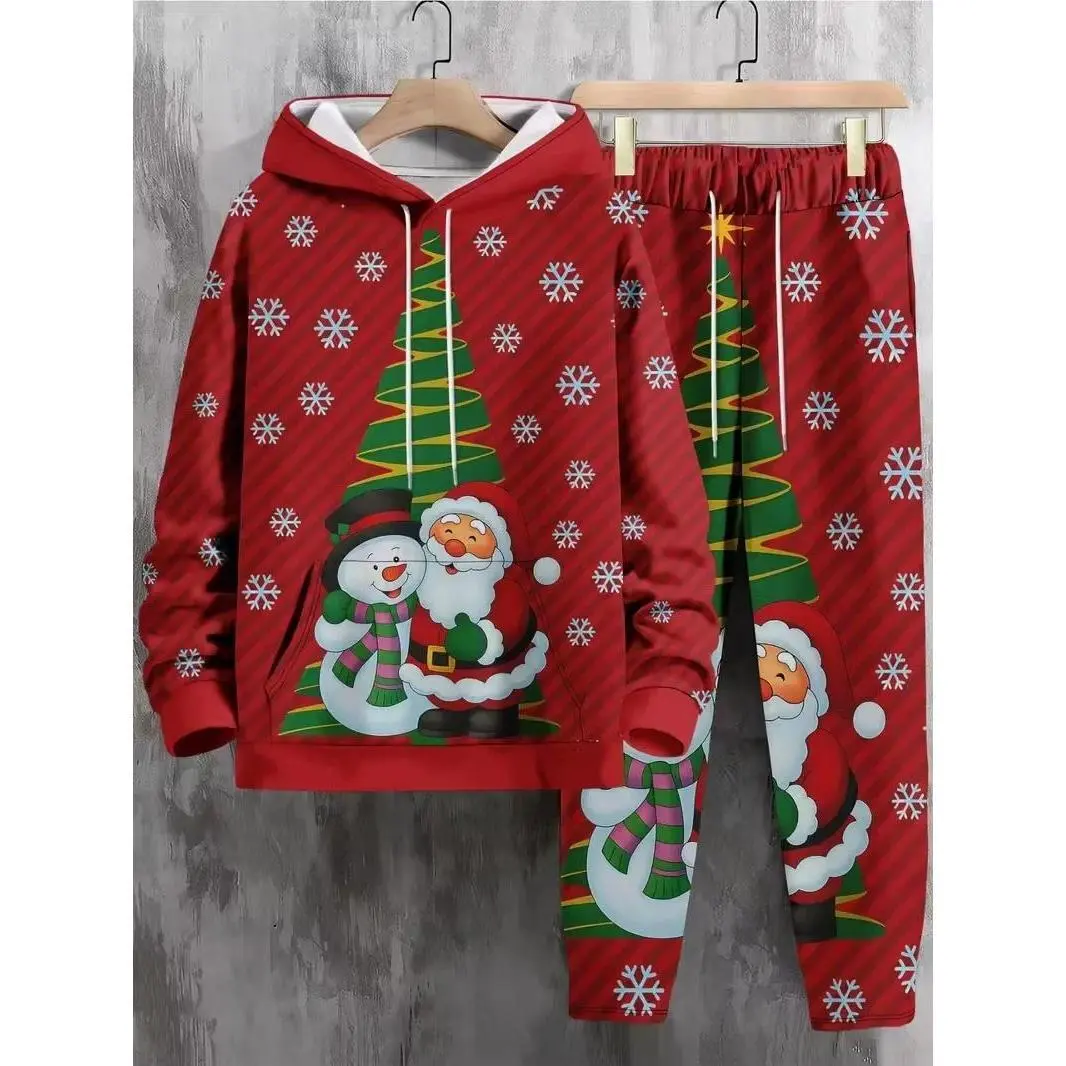 Christmas 3D Print Hoodies 2pcs Suit Christmas Santa Claus Man Woman Tracksuit Pants 2pcs Year Party Casual  jogging Tracksuit
