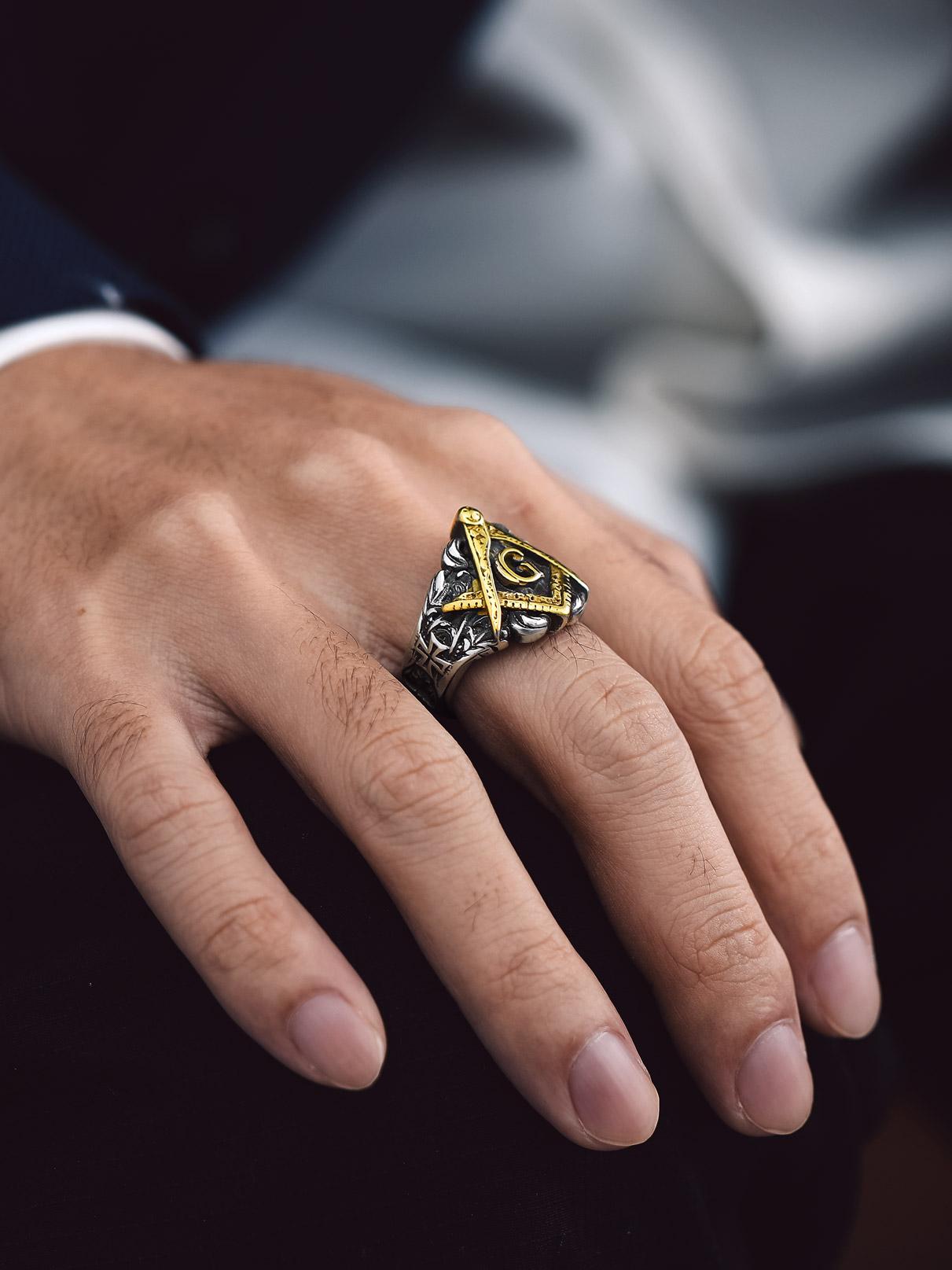 FaithHeart Masonic Ring Freemason Symbol Signet Ring Stainless Steel