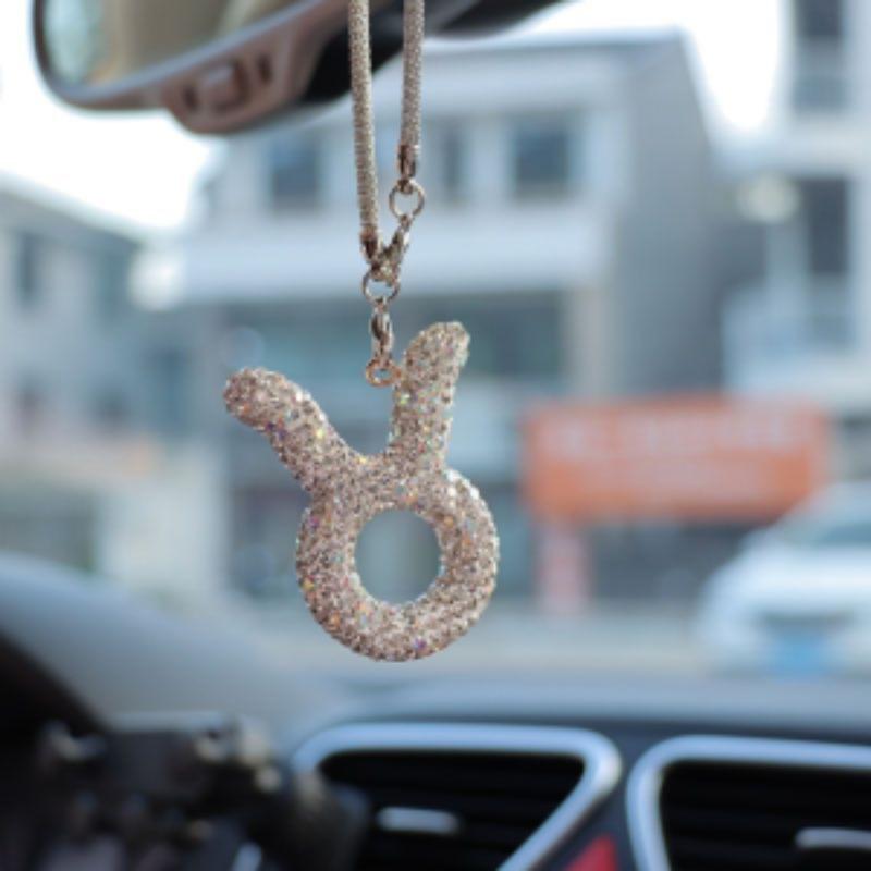 Blingbling Zodiac Car Mirror Charm, Unique Personality Rearview Mirror Pendant, Elegant Girls' Car Accessory, Stylish Dashboard Decoration