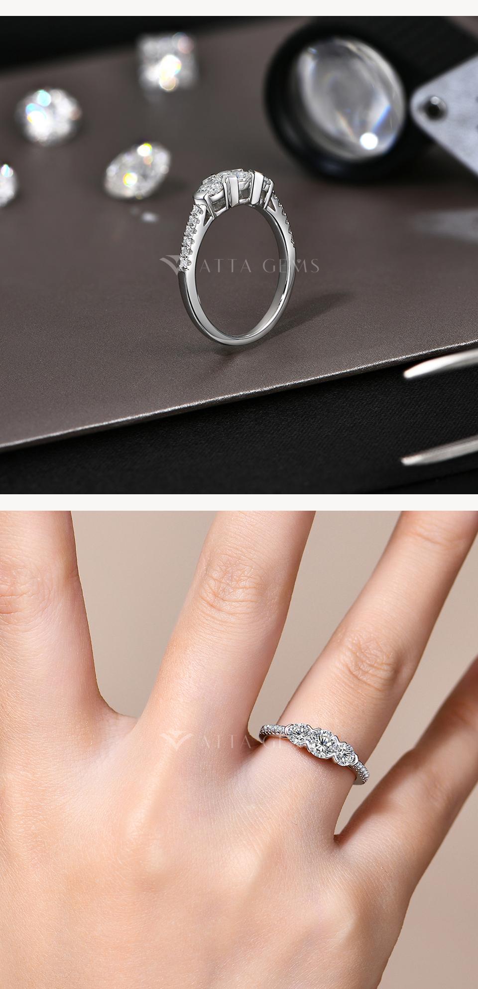 Past Present Future Synthetic Moissanite Three Round Cut 1.2CTW Ring Engagement Party Jewelry Gift New R227 SpringStatements