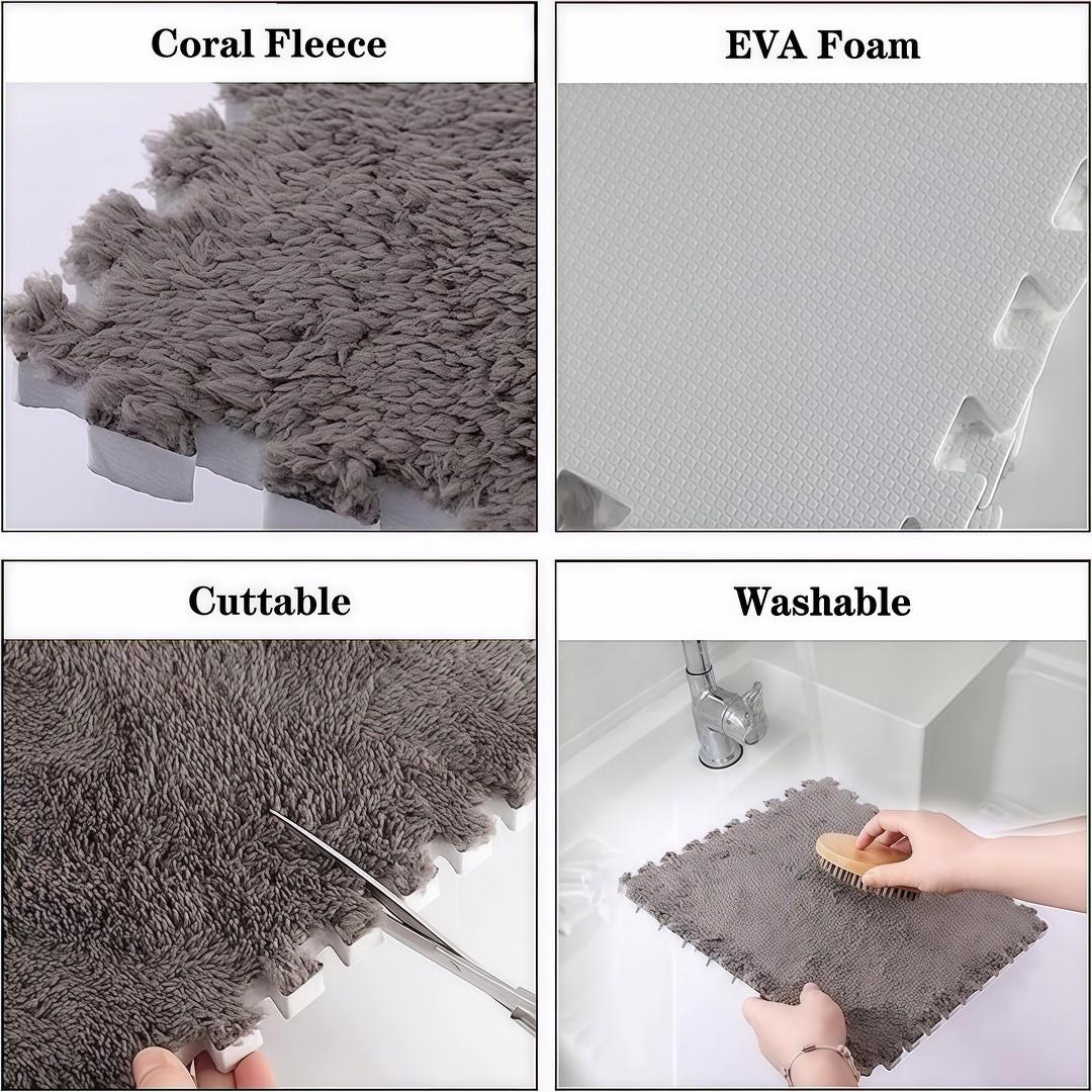 24-piece patchwork foam floor mat, soft interlocking carpet tiles, fluffy puzzle area mat, suitable for bedroom and living room, Interlocking Washable Rugs, Super Soft Rug, Fluffy Nursery Rug, Furry Floor Rugs