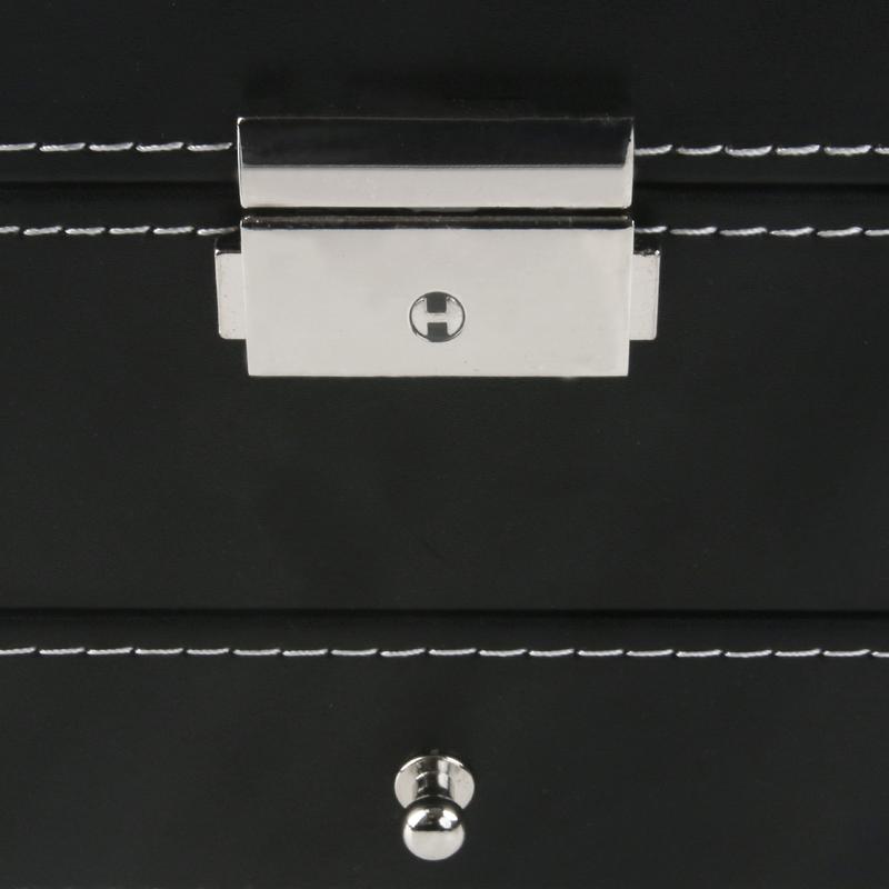 SUNNYGLADE 12 Slot PU Leather Lockable Watch Storage Boxes, Men & Women Jewelry Display Drawer Case, 2-tier Organizer Watch Showcase with Glass Lid (Black)