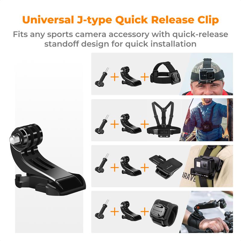 [K&F CONCEPT]Accessories Set for GoPro Hero 13/12/11/10/9/8/7/6/5/4/DJI Osmo Action Series/Pocket 3/2/Insta360 X5/X4/X3, Chest Harness+Backpack Clip+360 Rotating Head Mount and Wrist Strap