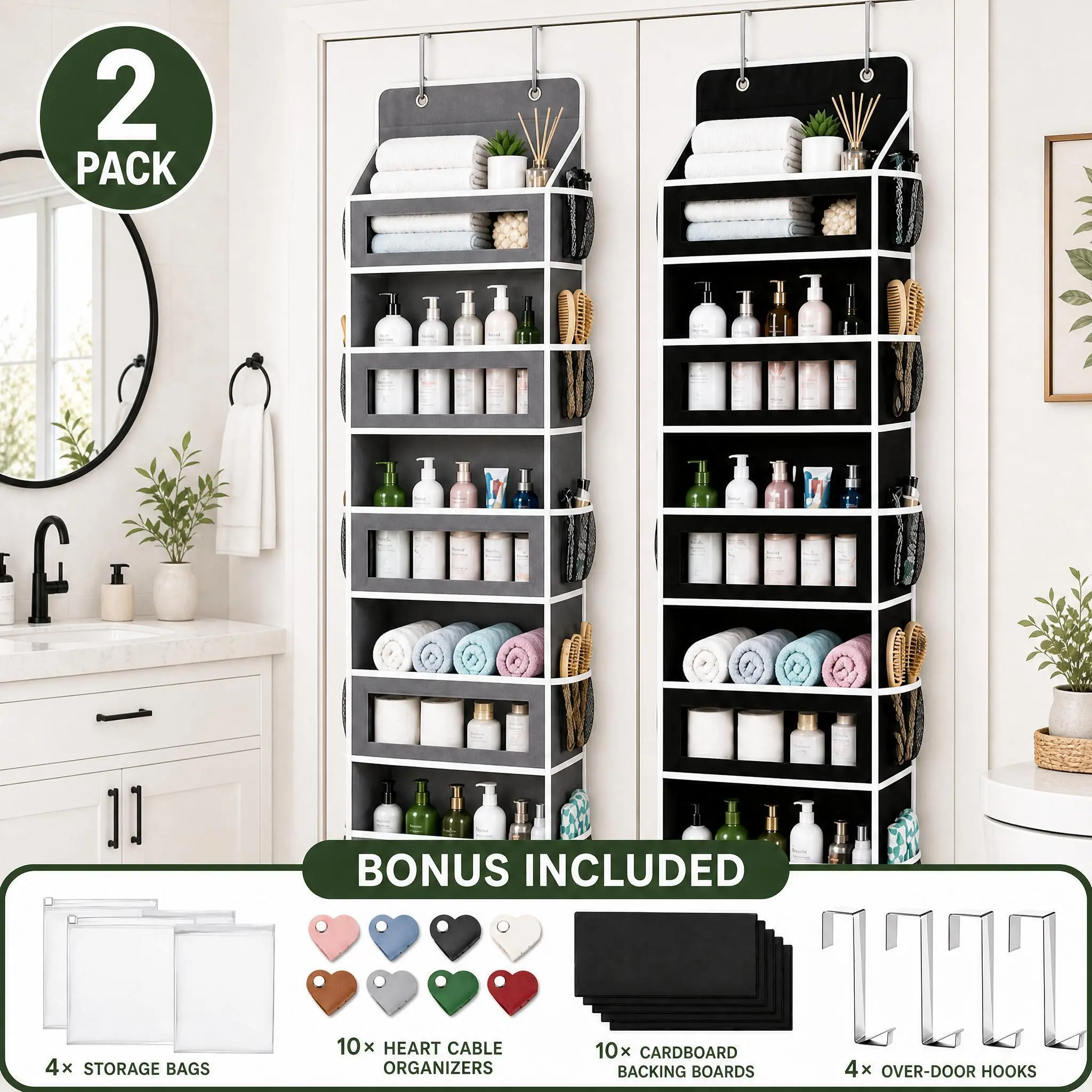 Heavy duty multi-purpose storage bag behind the door -5 large front storage bags, 10 side pockets, suitable for wardrobes, storage spaces, bedrooms, and bathrooms, classic style