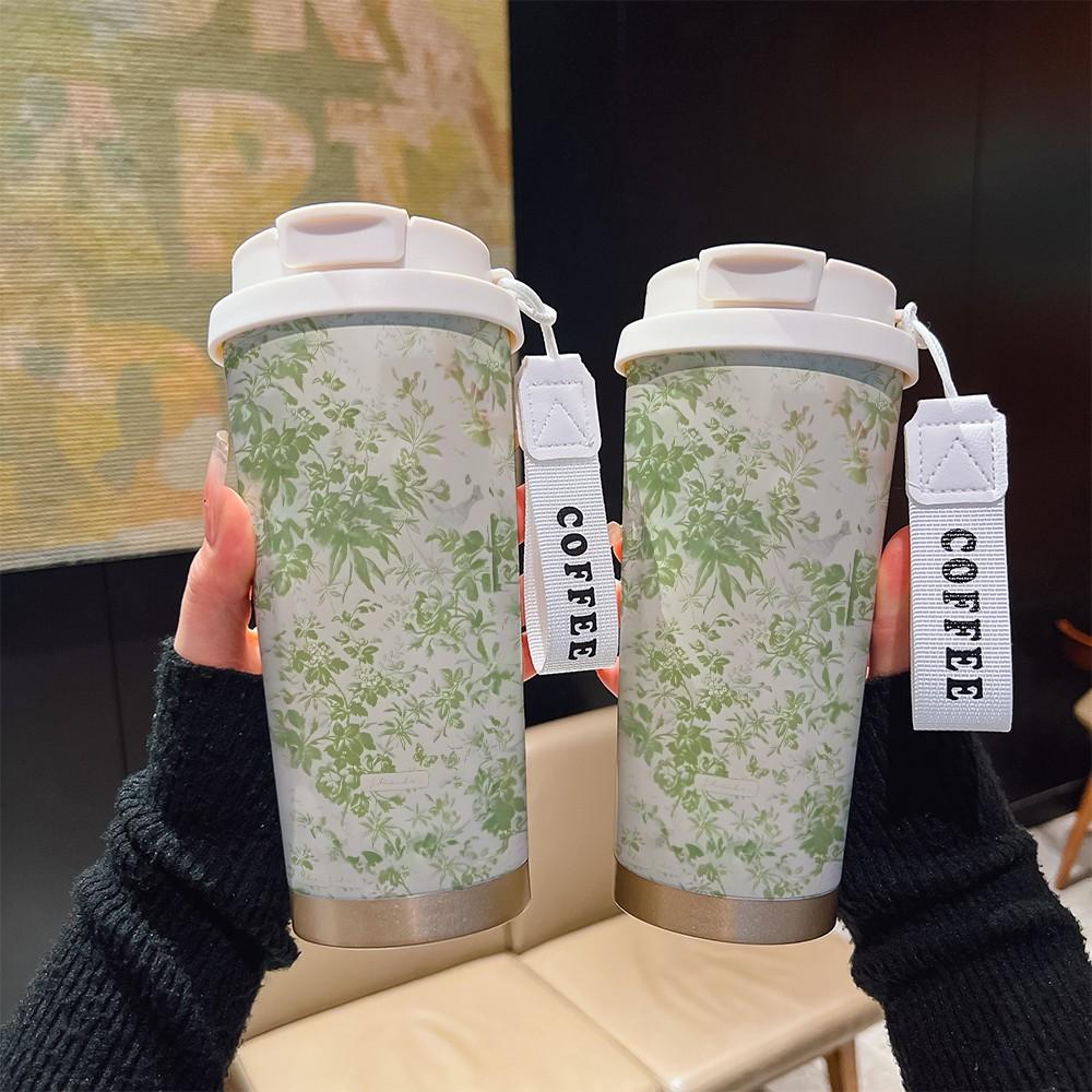 Fashionable Leaf Vine Texture Coffee Cup, Portable Dual Drink Insulated Tumbler, Keeps Hot/cold, Ideal for Office, Travel, Sports