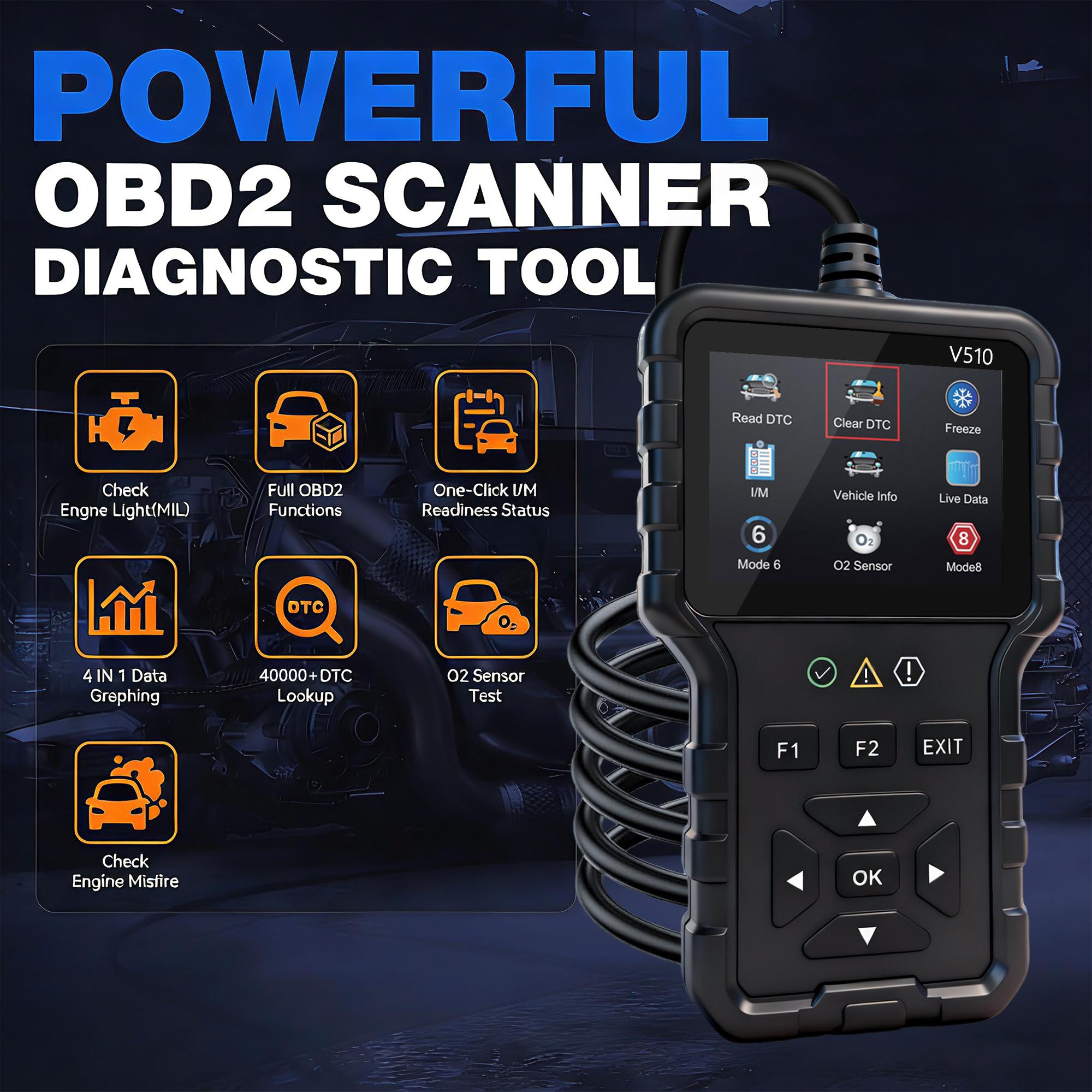 Obd2 Car Scanner V510 with Battery Test, Auto Diagnostic Tool for Engine Light, Fault Code Reader for All Obd-Ii Vehicles Since 1996