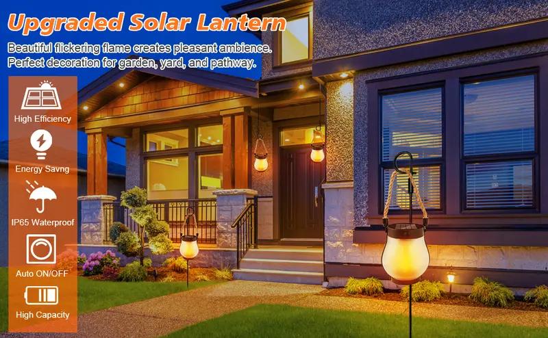 BougeRV 5.5 inch Solar Lantern Outdoor Lights 2025 new, Upgraded Flickering Flame Solar Lantern Outdoor Waterproof Lights, Solar Lanterns for Patio Garden Decoration, Flame Garden Lanterns for Outdoor Patio Trail Decorations, Holiday Decoration