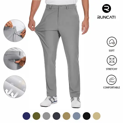 Runcati Mens Casual Stretch Work Dress Pants 30"/32" Lightweight Quick Dry Casual Slacks Trousers with Pockets Plain Golf Pants  suit trousers