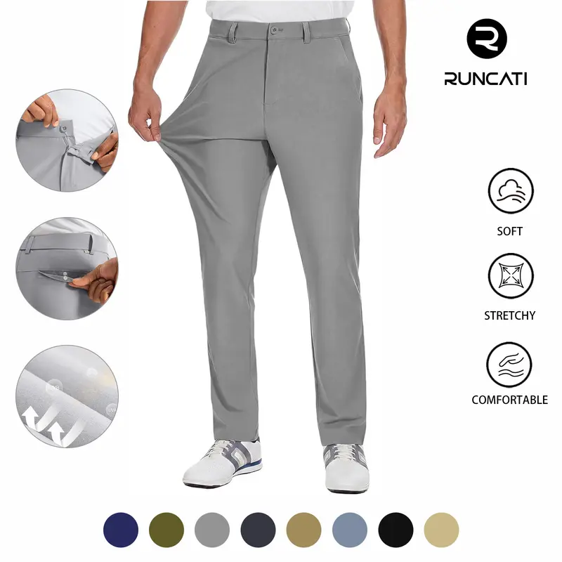 Runcati Mens Casual Stretch Work Dress Pants 30"/32" Lightweight Quick Dry Casual Slacks Trousers with Pockets Plain Golf Pants  suit trousers