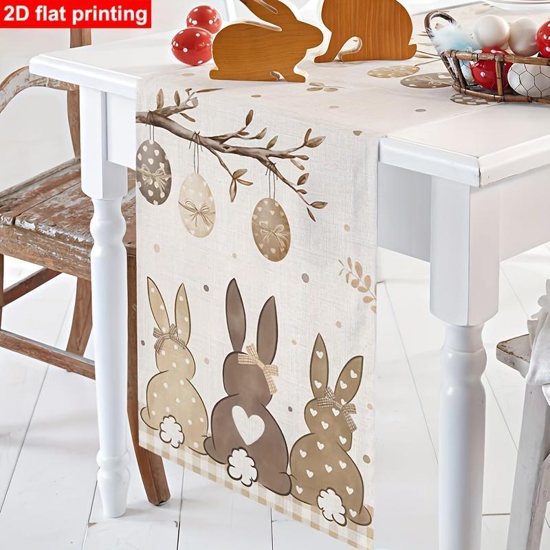 1 Piece Brown Easter Table Runner, Easter Egg Rabbit Farmhouse Style Apron, Rustic Floral Pattern Table Kitchen Island Party Decoration