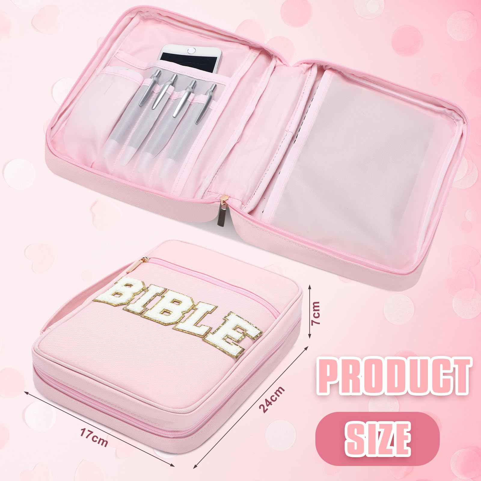 Bible Case for Christian Girl, Cute Bible Case Chenille Letter Bible Cover Case with Shoulder Strap Canvas Tote Carrying Bag Gift for Christian Teenagers Girl Student, Bible Study Supplies, Church Tote Bag, Easter Gift for Christian Daughter