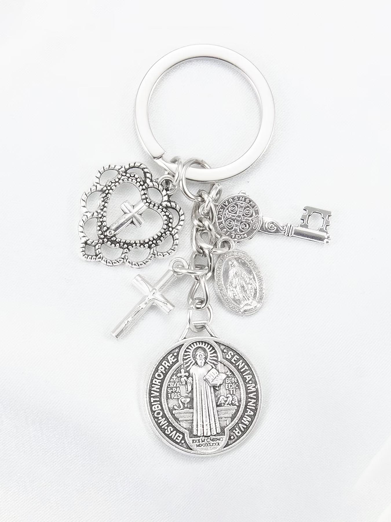 Religious Novelty Keychain, Saint Benedict and Mary Cross, Prayer Protection Charm, Bag and Phone Decoration, Exquisite Gift