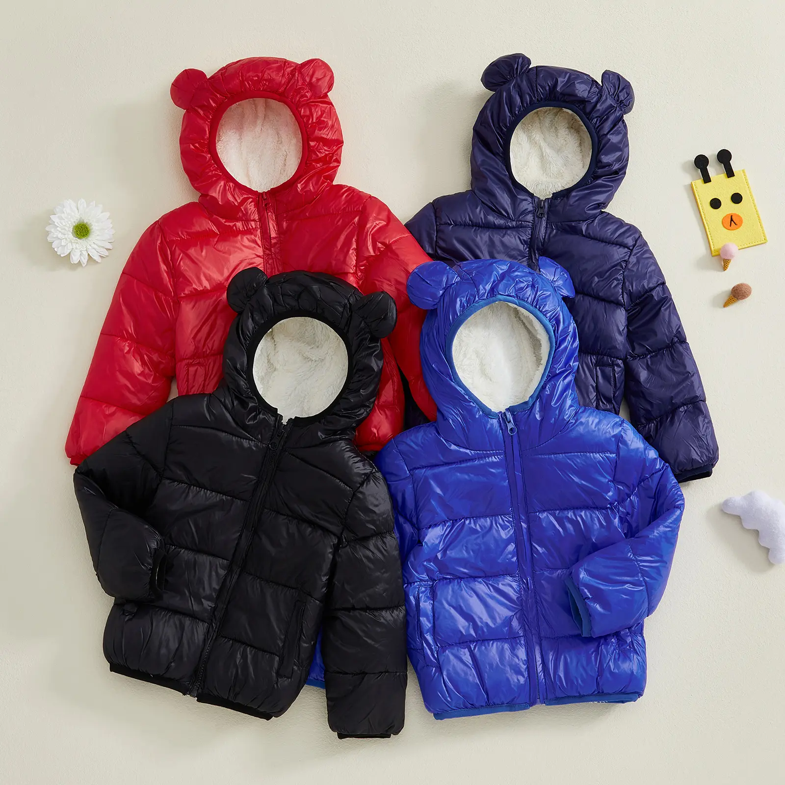 Toddler Baby Little Boy Girl Solid Color Coat Zipper Open Front Hooded Cotton-padded Jackets Fall Winter 3M-3T
