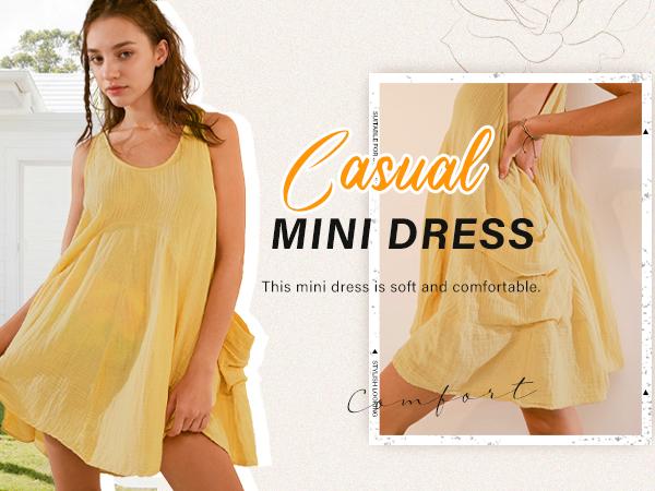 Women Casual Summer Dresses Sleeveless Crew Neck Backless Tunic Mini Dress Loose Flowy Tank Sundress with Pockets TikTokShopBlackFriday