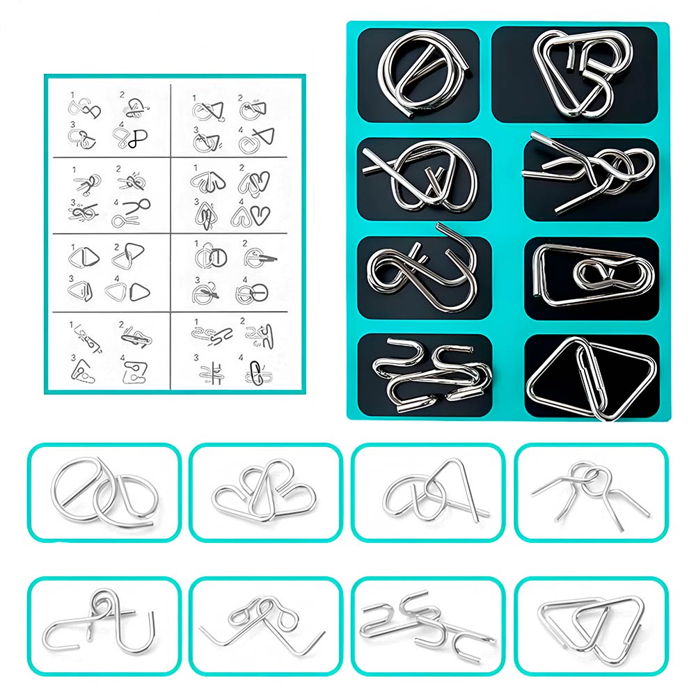 24pcs Metal Montessori Puzzle Solving Metal Wire Puzzle Pieces Solution Set 5.9''×7.08" Brain Teaser Wire Puzzle Chain Logic Educational Game Challenges Stress Relief Toys Thanksgiving Holiday Gift Ideas For Kids Men's Valentine Gifts