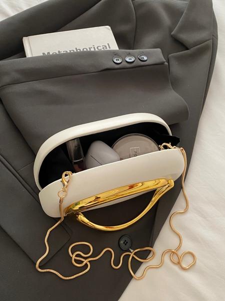 Elegant Women's Chain Shoulder Evening Bag, Fashion Handbag, Party Decoration Bag, Hard Shell Metal Clutch, Box Bag, All Seasons, Fashionable Unique Bags