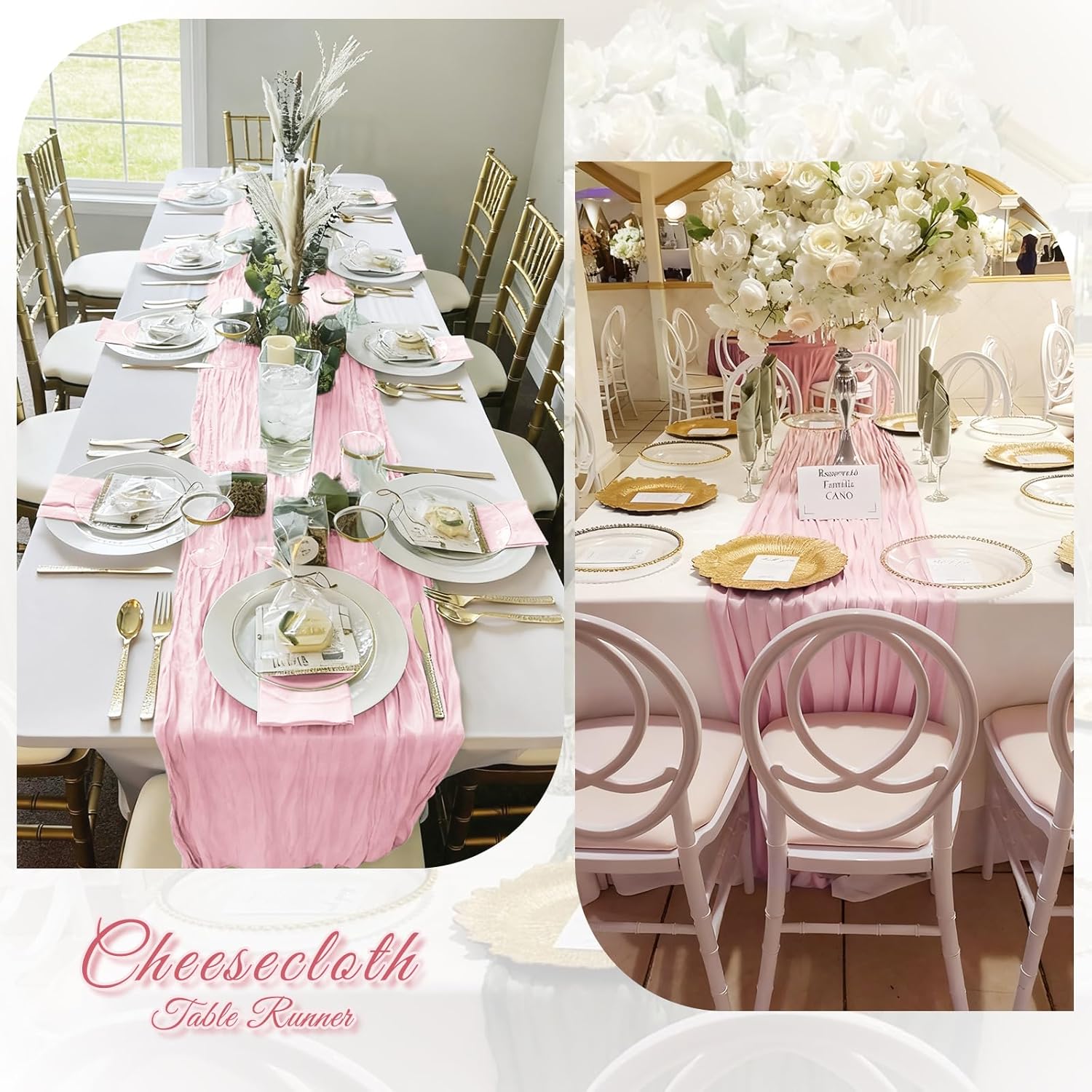 Crinkled Gauze Festive Table Runner, Semi-Sheer Boho Bali Voile Table Runner, Perfect for Wedding, Birthday, Party, Holiday and Home Decorations