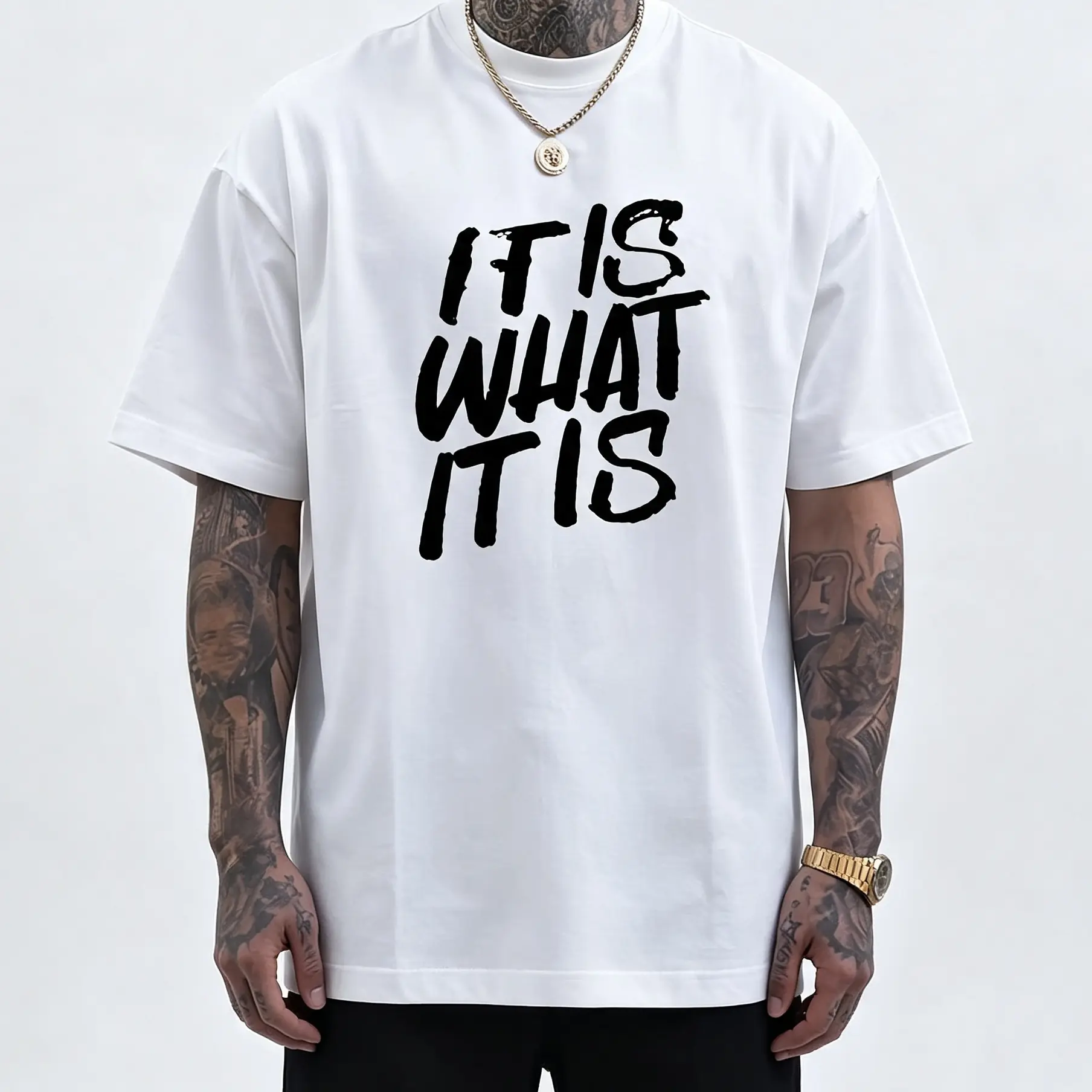Men's "IT IS WHAT IT IS" Graphic Tee - Vintage Streetwear Short-Sleeve Round Neck Soft Cotton Top, Men's Clothing for Versatile Wear