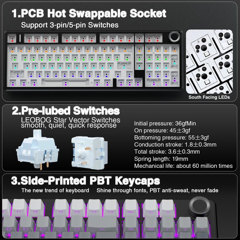 AULA F99 Pro Hot Swappable Wireless Mechanical Keyboard with Knob,Tri-Mode Connection BT5.0/USB-C/2.4GHz,Pre-lubed Switches,Gasket Structure,RGB Backlit Computer Gaming Keyboard (Side Printed Black) Creamy keyboard PC Accessoies  TikTokShopfalldealsforyou