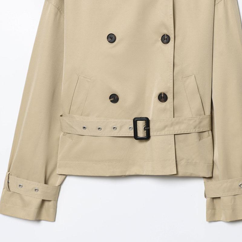 Women's Windbreaker Beige Cropped Trench Coat Double Breasted Jacket with Belted Waist Shoulder Casual Women's Layered Outerwear Female Coat Winter ﻿