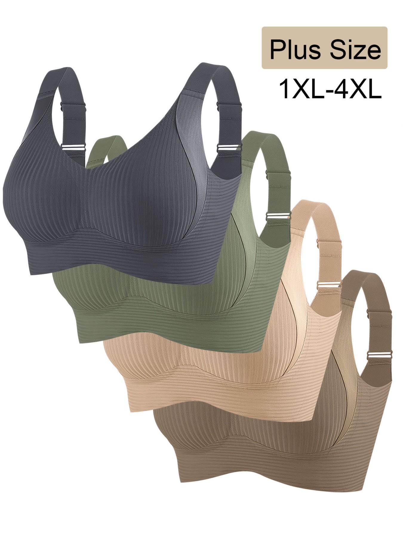 Women's 4-Pack Plus Size Seamless Backless Bras, No Underwire Wide Shoulder Straps, Sizes 1xl-4xl, Daily Wear, Maximum Comfort and Support