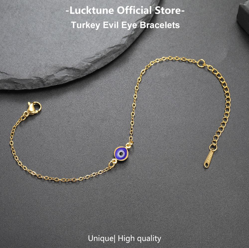 Lucky Tone Stainless Steel Turkish Evil Eye Bracelet Ladies Flat Blue Evil Eye Lucky Chain Charm Bracelet Jewelry Paper Cup Gift