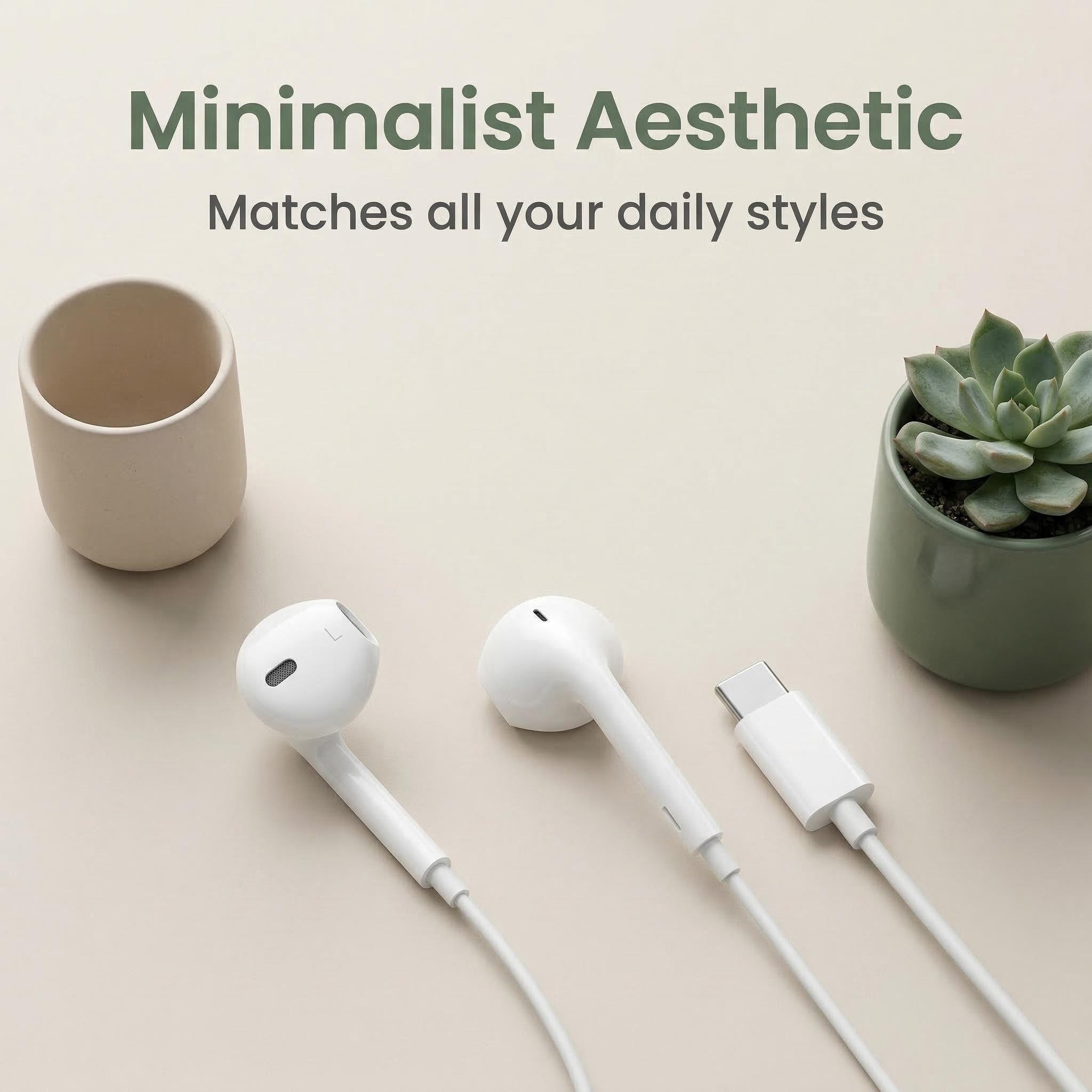 Type-C Wired Semi-In-Ear Everyday Earbuds, Minimalist Design, Clear Audio, Crisp Calls, Compatible with iPhone & Android, Ideal for Daily Use