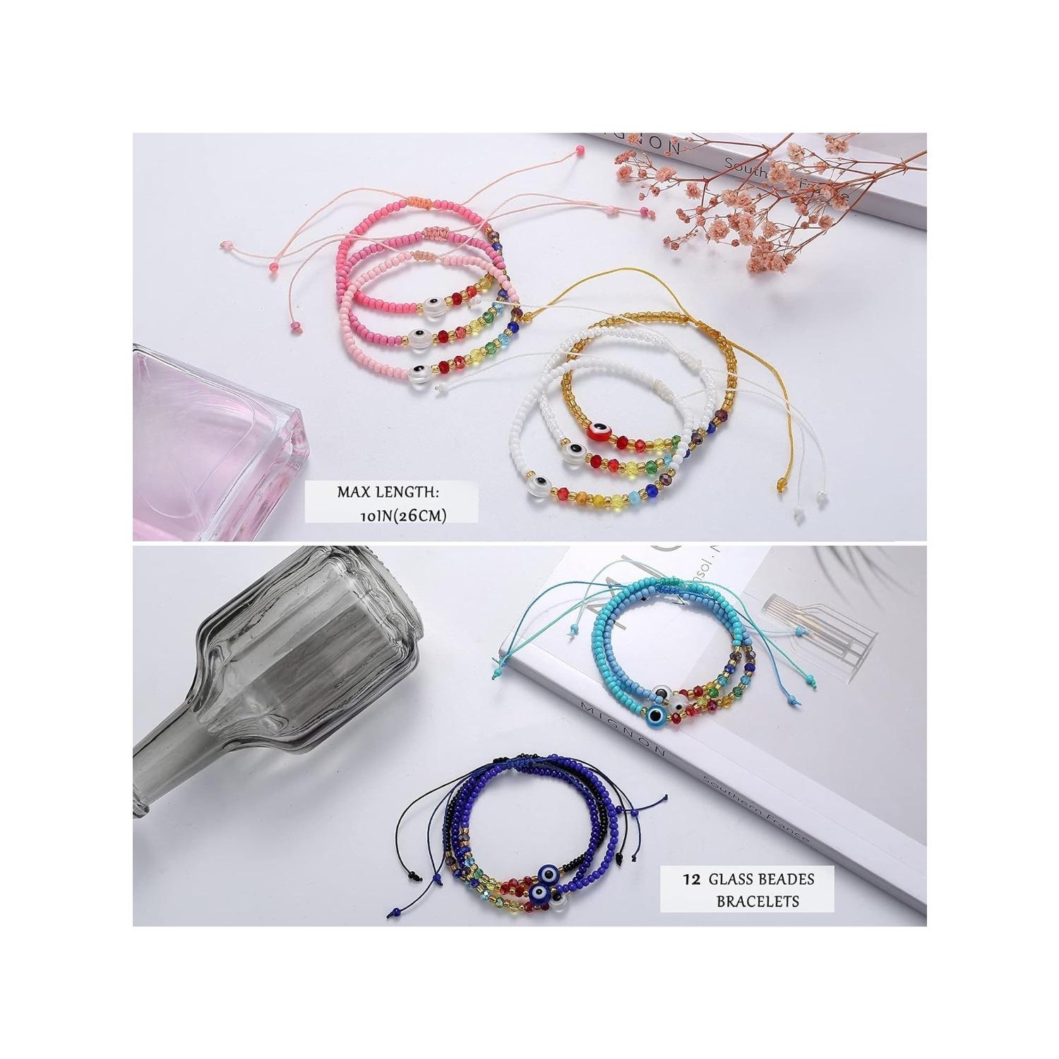 12Pcs Colorful Beaded Evil Eye Bracelets for Women Men Handmade Black Red Adjustable Ojo Bracelets Good Luck Protection Bracelet Jewelry Gift for Friends Family